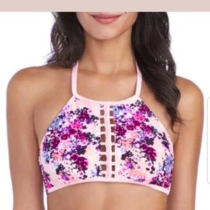 Ambrielle high top floral swimwear bikini top